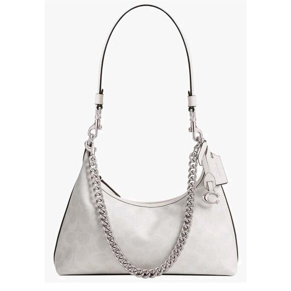 NWT COACH Juliet Shoulder Bag 25 In Signature Canvas White Chalk Silver CAM26 - Picture 1 of 5
